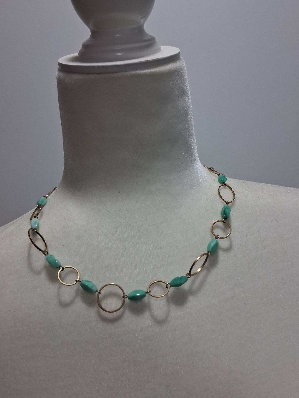 Avon Gold Link Necklace with Teal Beads